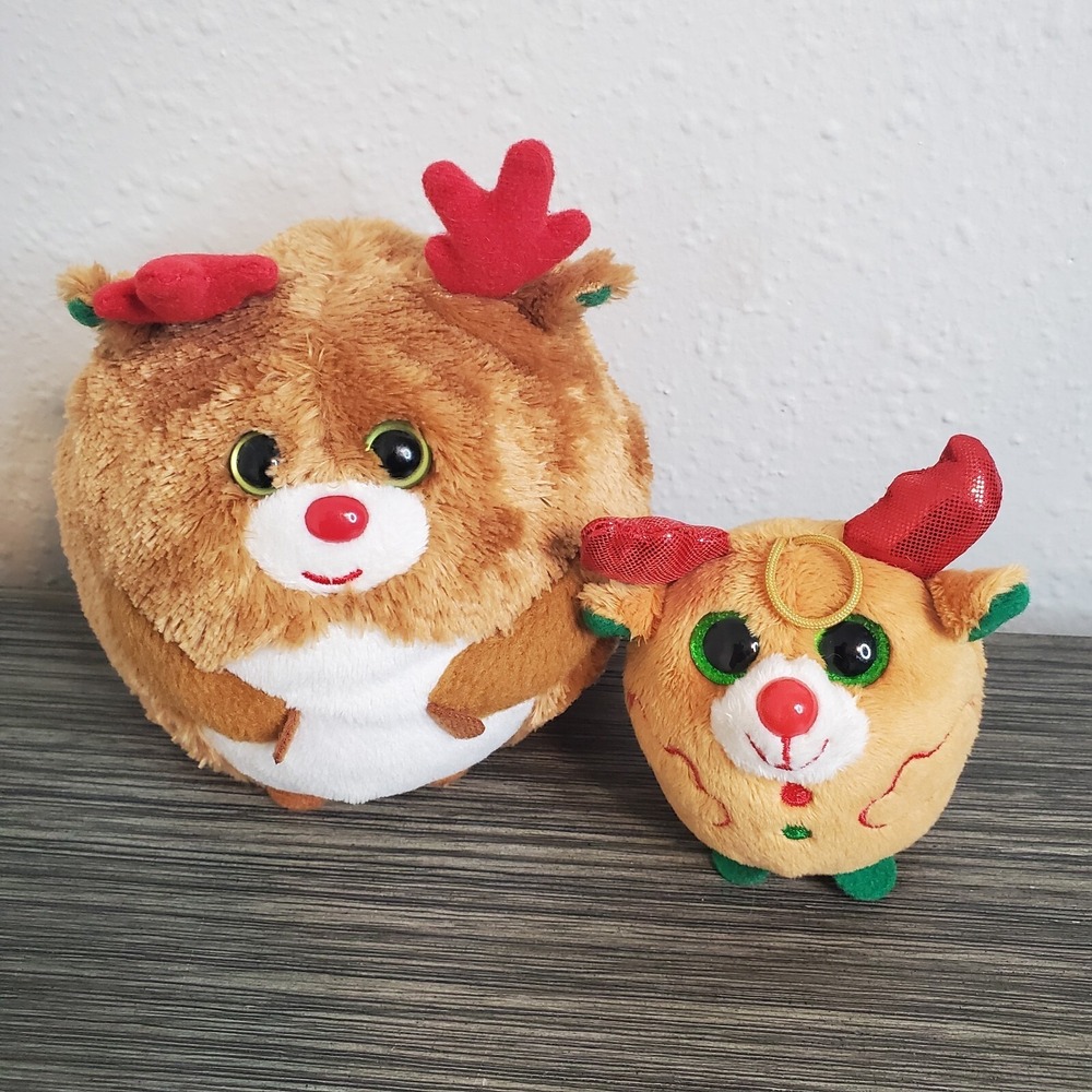 Ty Beanie Ballz Hoofer & Chestnut Reindeer Plush Christmas Stuffed Animal Lot